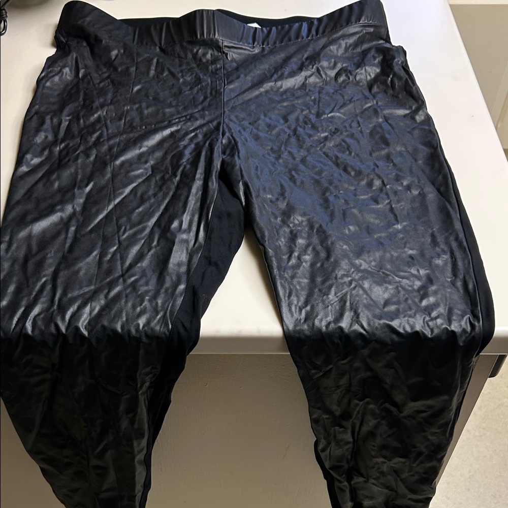 Black Faux Leather Leggings 2X